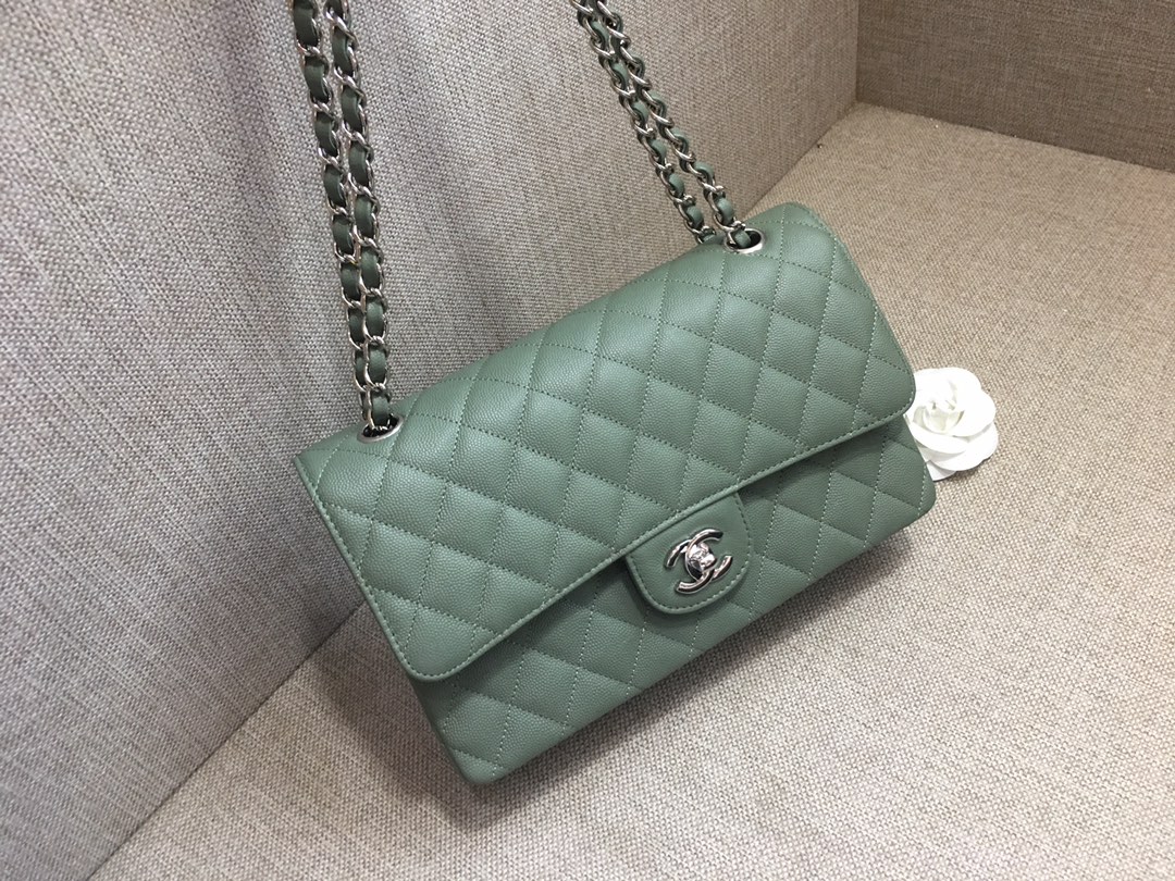 Medium Classic Flap Caviar Bag A01112 Gray Green/Silver